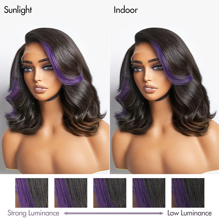 Purple Highlights Loose Wave Glueless 5x5 Closure HD Lace Wig | Large & Small Cap Size - Image 4