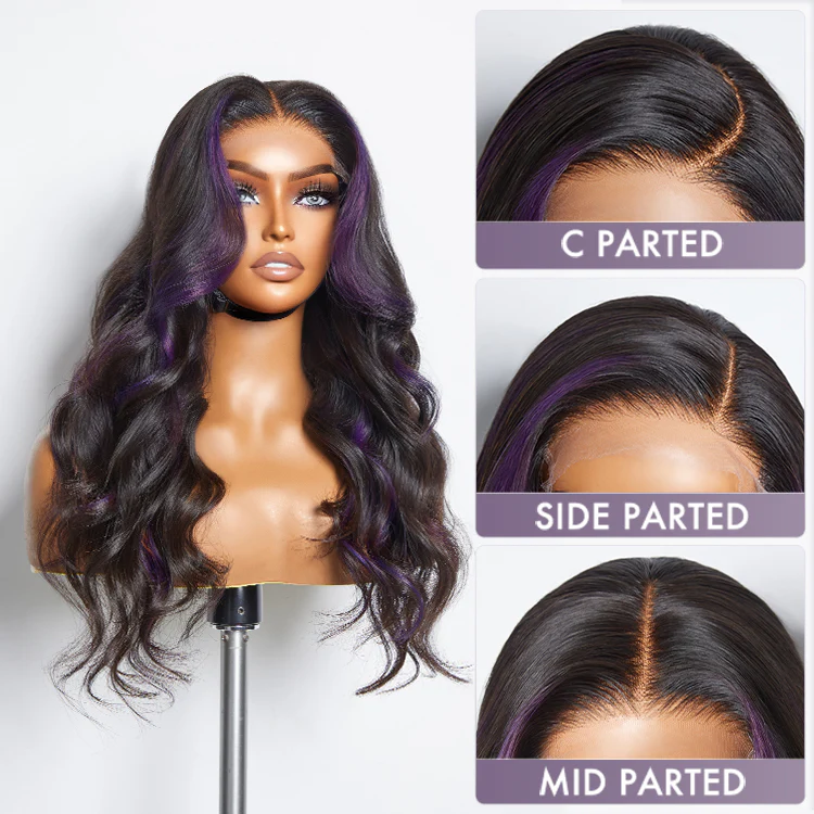 Purple Highlights Mid Part Loose Wave Glueless 5x5 Closure HD Lace Wig - Image 6