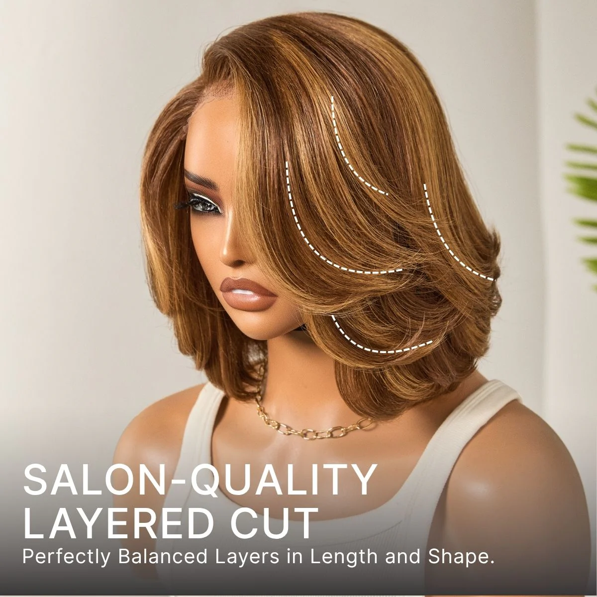 Limited Design | Toffee Brown Mix Blonde / Natural Black Layered Cut Glueless 5x5 Closure Lace Bob Wig - Image 2