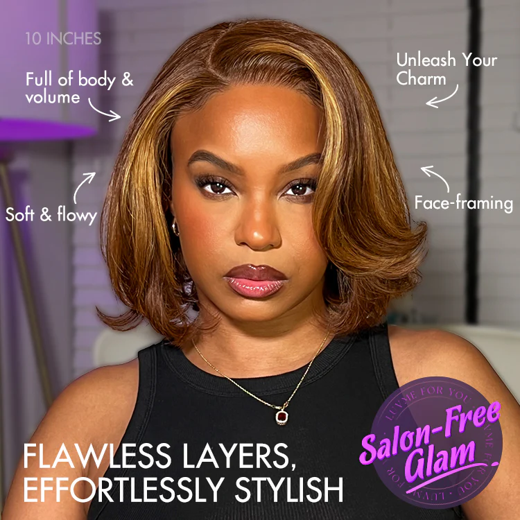 Limited Design | Toffee Brown Mix Blonde / Natural Black Layered Cut Glueless 5x5 Closure Lace Bob Wig - Image 3