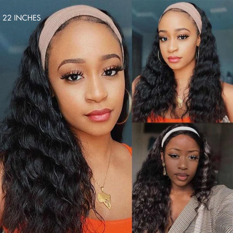 Natural Black Loose Deep Wave Glueless Headband Wig 100% Human Hair (Get Free Trendy Headbands) - US Only - Image 3