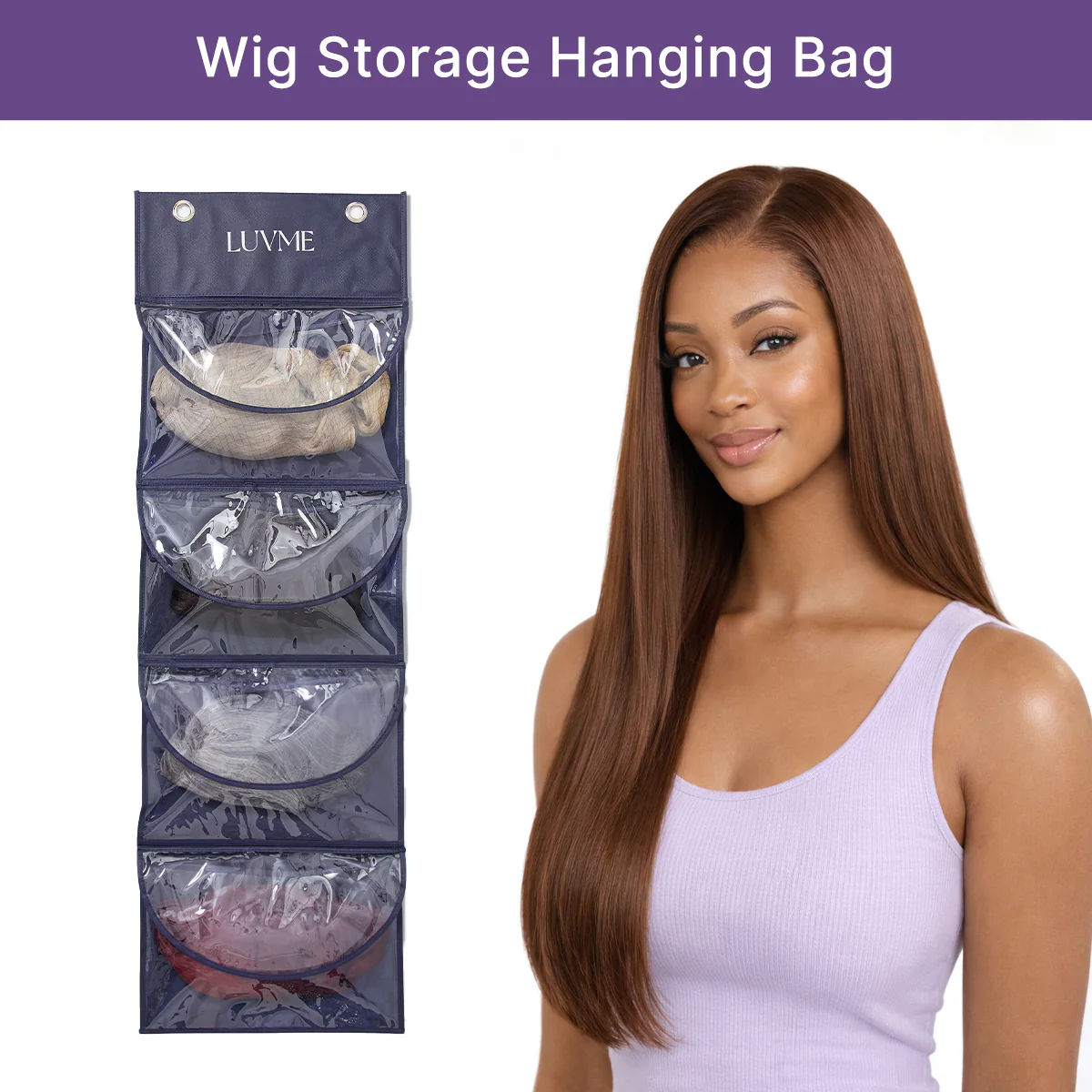 LUVME 4-Pack Purple Wig Storage Bags, Dust-Proof Hair Extension Carriers - Image 2