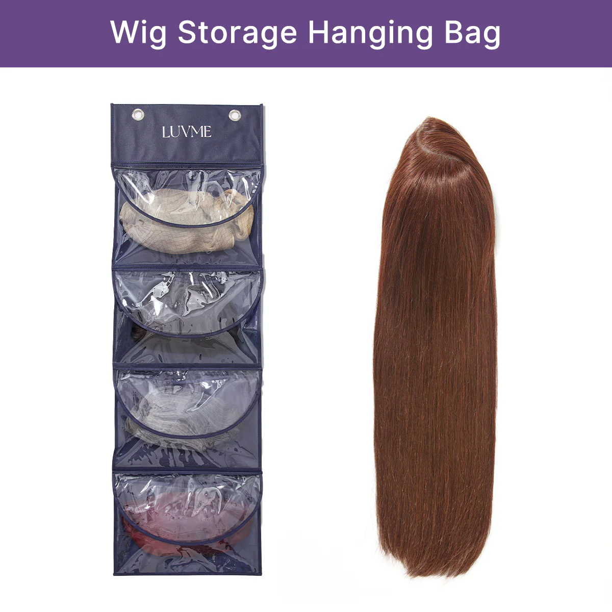 LUVME 4-Pack Purple Wig Storage Bags, Dust-Proof Hair Extension Carriers - Image 3