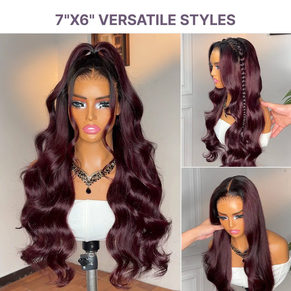 Luvme All-Day Comfort Wig 180% Density Rich Dark Plum Loose Body Wave PartingMax Glueless 7x6 Closure HD Lace Wig Pre-Cut Lace - Image 10