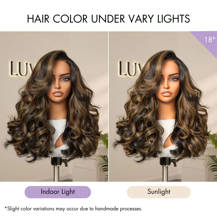 Luvme All-Day Comfort™ Wig 200% Density Brown Highlight Loose Body Wave Glueless Minimalist HD Lace Wig Pre-Cut Lace - Image 7