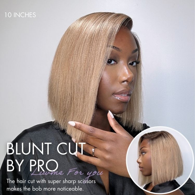 Luvme All-Day Comfort™ Wig Ash Blonde Blunt Cut Bob Glueless Minimalist HD Lace Short Bob Wig Pre-Cut Lace - Image 3
