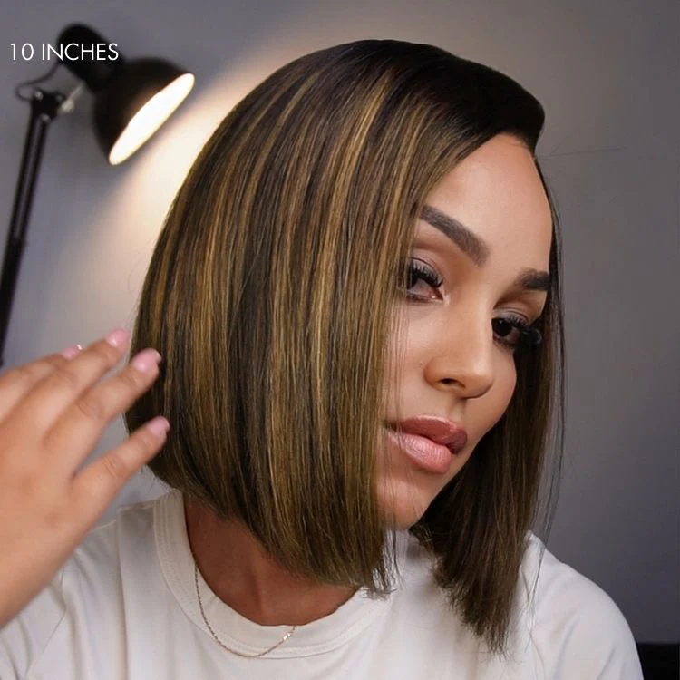 Luvme All-Day Comfort™ Wig Brown Highlight Blunt Cut Bob Glueless Minimalist HD Lace Wig Pre-Cut Lace - Image 3