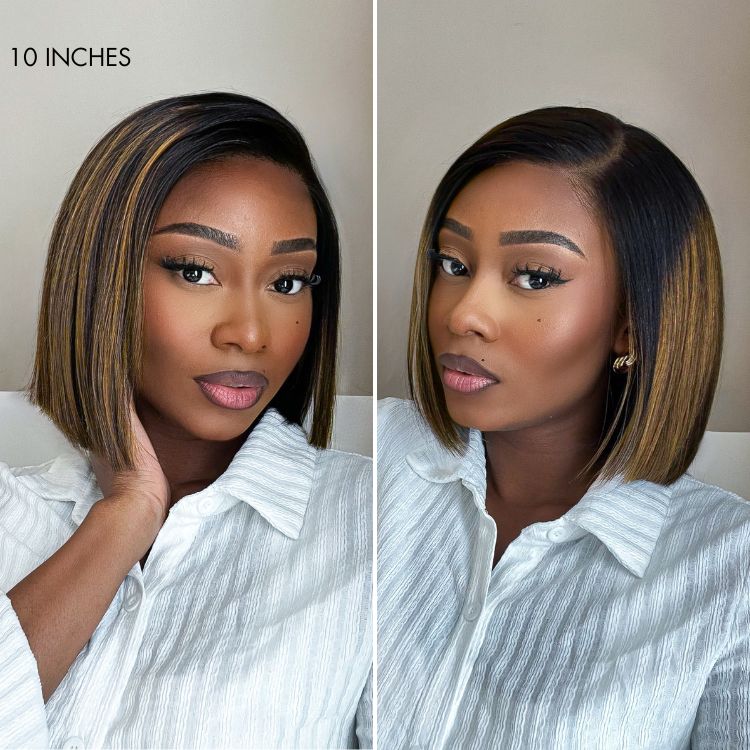 Luvme All-Day Comfort™ Wig Brown Highlight Blunt Cut Bob Glueless Minimalist HD Lace Wig Pre-Cut Lace - Image 5