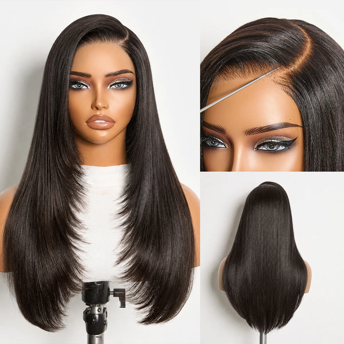 Luvme All-Day Comfort™ Wig 180% Density Butterfly Cut Layered Light Yaki Straight Glueless 7x6 Closure HD Lace Human Hair Wig Pre-Cut Lace - Image 3