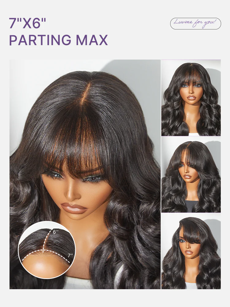 Luvme All-Day Comfort™ Wig 180% Density Loose Body Wave Glueless 7x6 Closure HD Lace Human Hair Wig with Bangs Pre-Cut Lace - Image 9