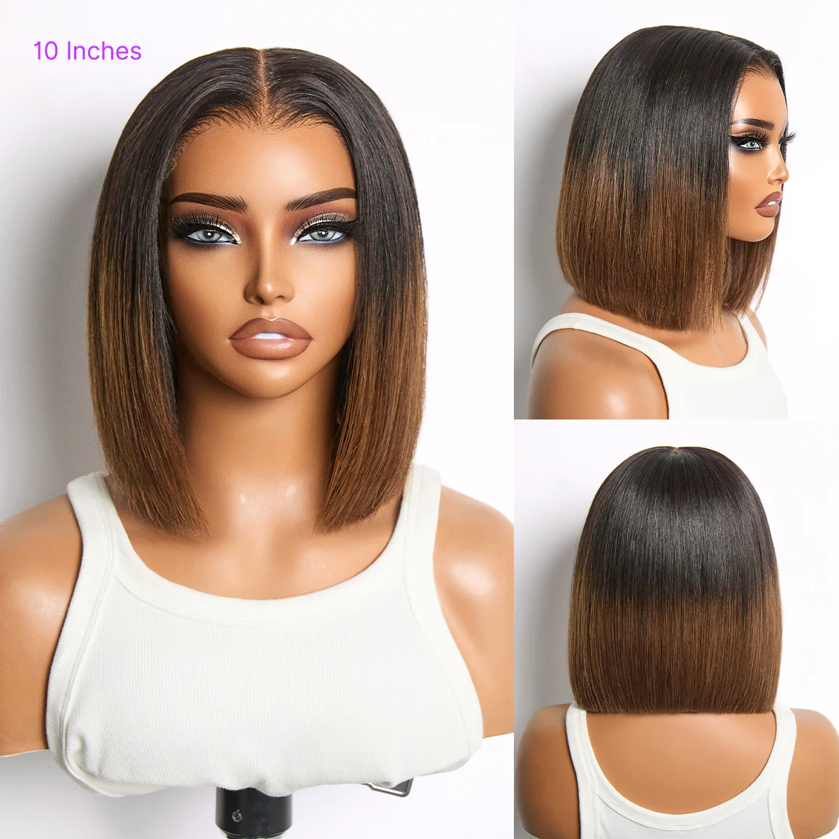 Luvme All-Day Comfort™ Wig Ombre Brown Silky Blunt Cut Bob Glueless 7x6 Closure HD Lace Wig Pre-Cut Lace - Image 4