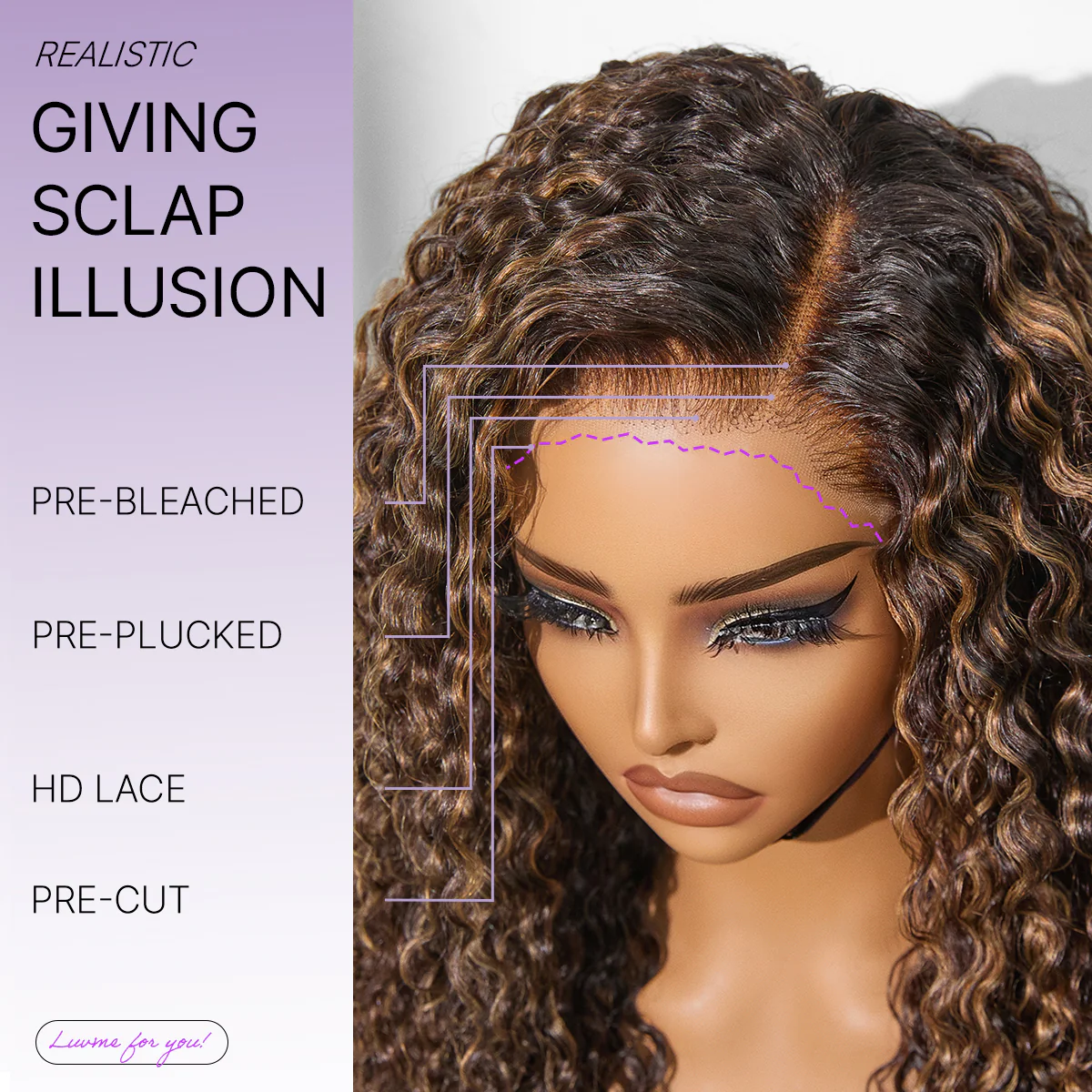 Luvme All-Day Comfort™ Wig PartingMax Brown Highlights Funmi Curly 7x6 Closure HD Lace Glueless Wig Pre Cut Lace - Image 10