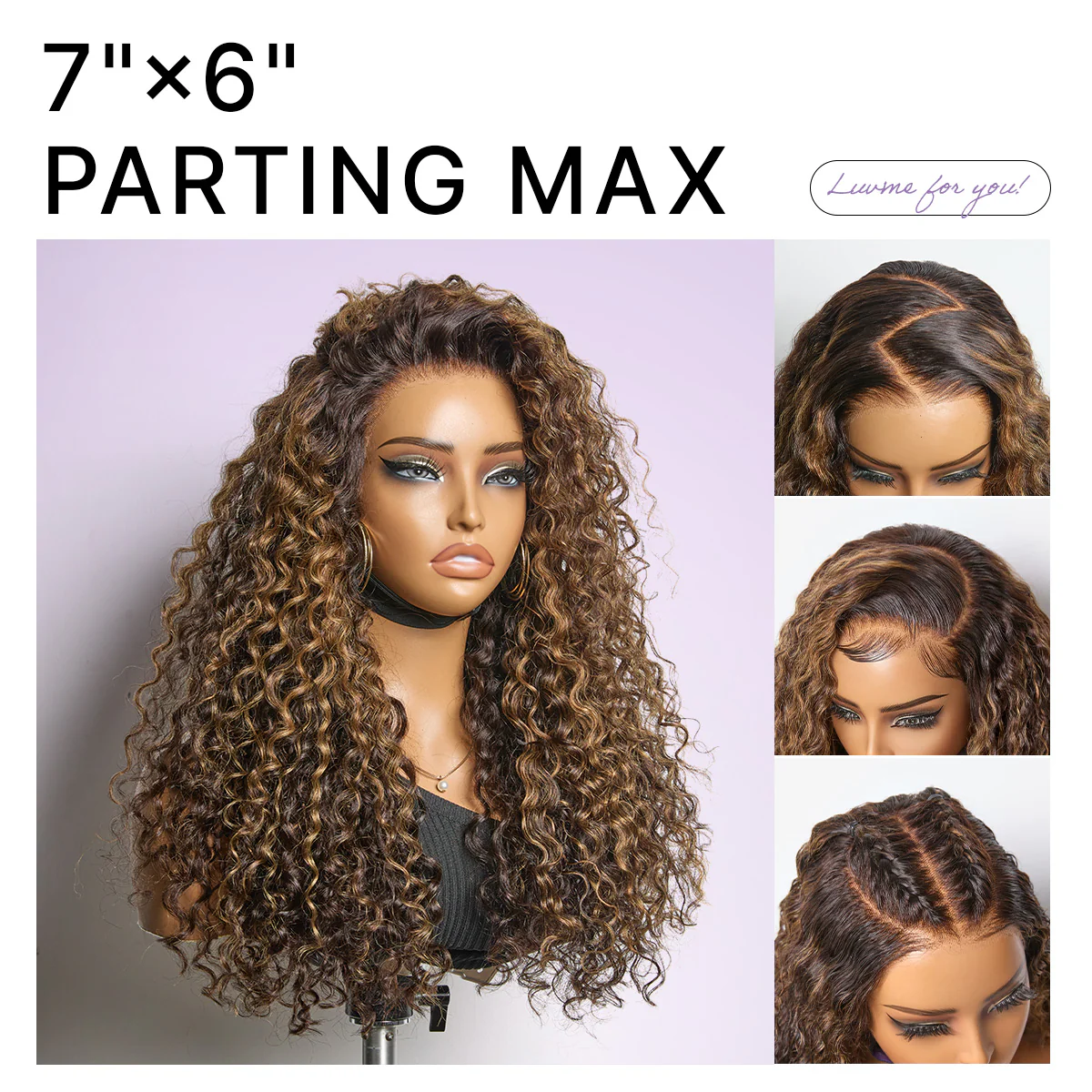 Luvme All-Day Comfort™ Wig PartingMax Brown Highlights Funmi Curly 7x6 Closure HD Lace Glueless Wig Pre Cut Lace - Image 11