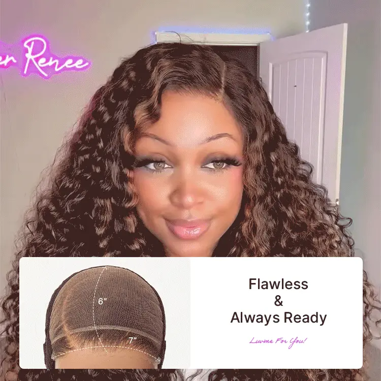 Luvme All-Day Comfort™ Wig PartingMax Brown Highlights Funmi Curly 7x6 Closure HD Lace Glueless Wig Pre Cut Lace - Image 8