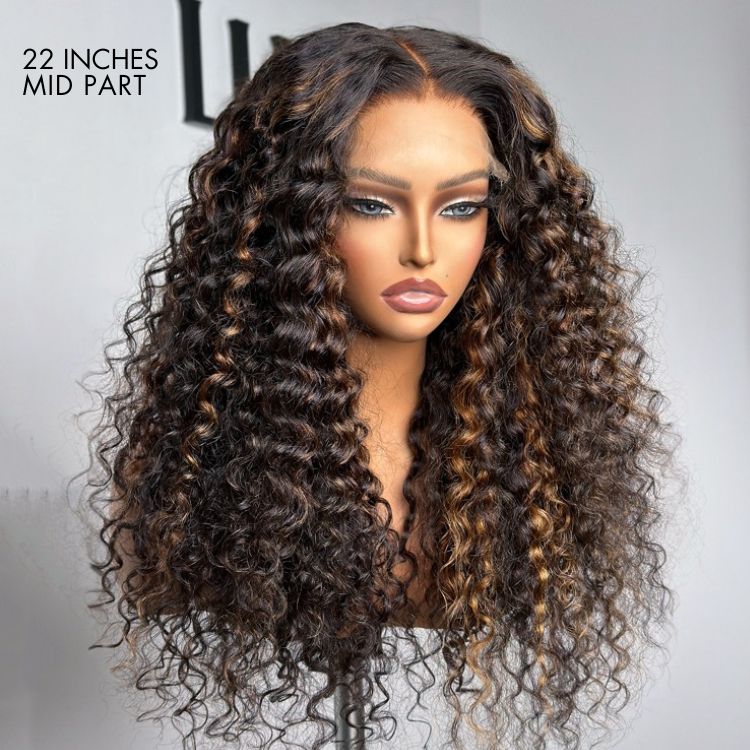Real Max™ - Chestnut Brown Highlights Funmi 7x6 Closure HD Lace Long Curly Wig Breathable Cap - Image 2