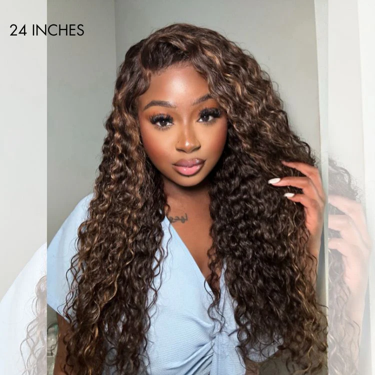 Real Max™ - Chestnut Brown Highlights Funmi 7x6 Closure HD Lace Long Curly Wig Breathable Cap - Image 3