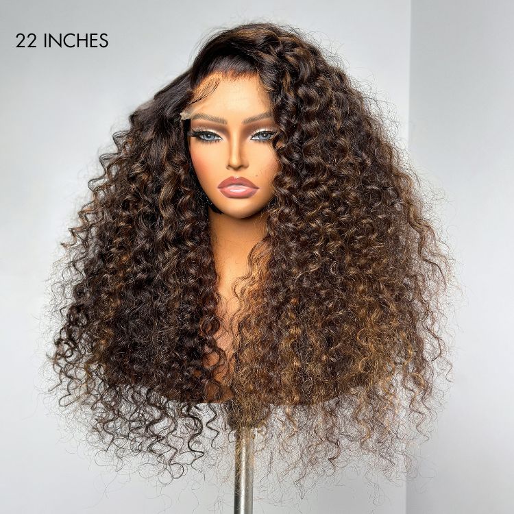 Real Max™ - Chestnut Brown Highlights Funmi 7x6 Closure HD Lace Long Curly Wig Breathable Cap - Image 4