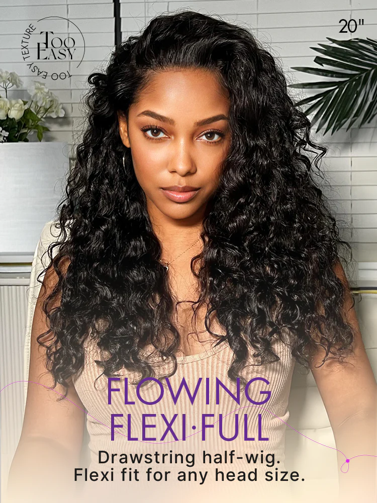 Luvme Too Easy Textureâ„¢ 3-In-1 Half Wig 180% Density Water Wave Glueless Flexi-Fit Drawstring Wig - Image 2