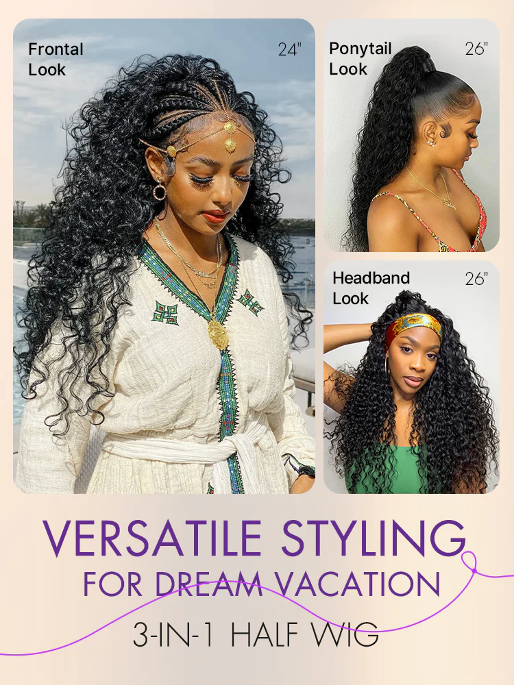 Luvme Too Easy Textureâ„¢ 3-In-1 Half Wig 180% Density Water Wave Glueless Flexi-Fit Drawstring Wig - Image 5