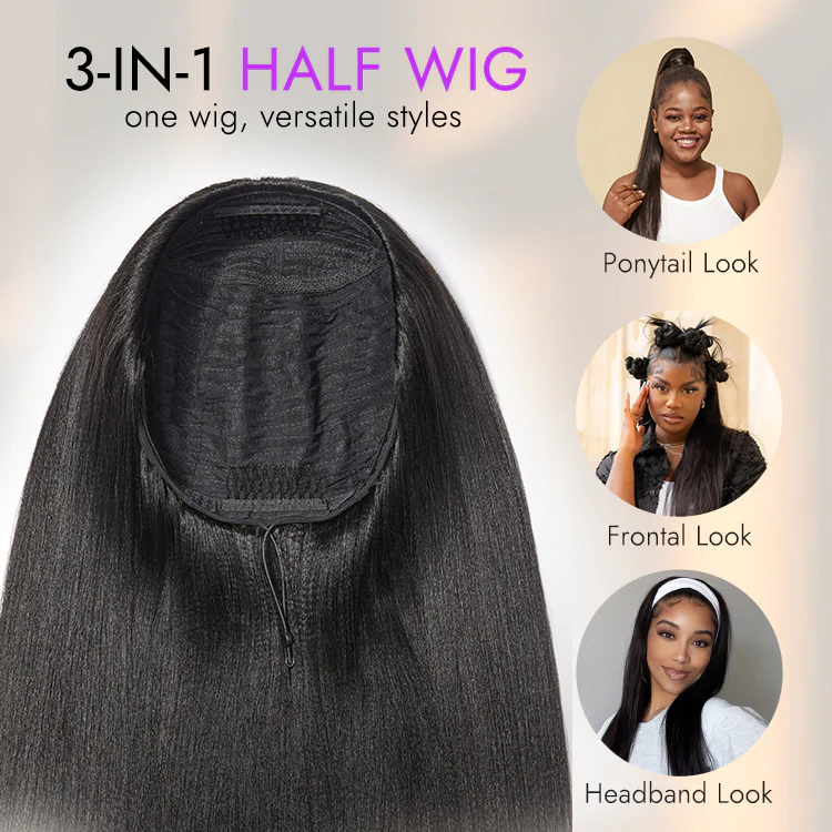 Luvme Too Easy Textureâ„¢ 3-In-1 Half Wig 180% Density Kinky Curly / Yaki Straight Glueless Flexi-Fit Drawstring Wig - Image 6
