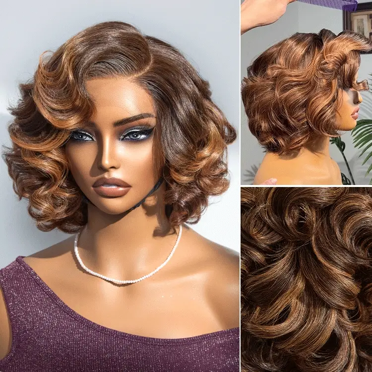 1 SEC INSTALL WIG | Mature Boss Brown Ombre Highlight / Natural Black Loose Wave Glueless Minimalist HD Lace Wig - Image 2