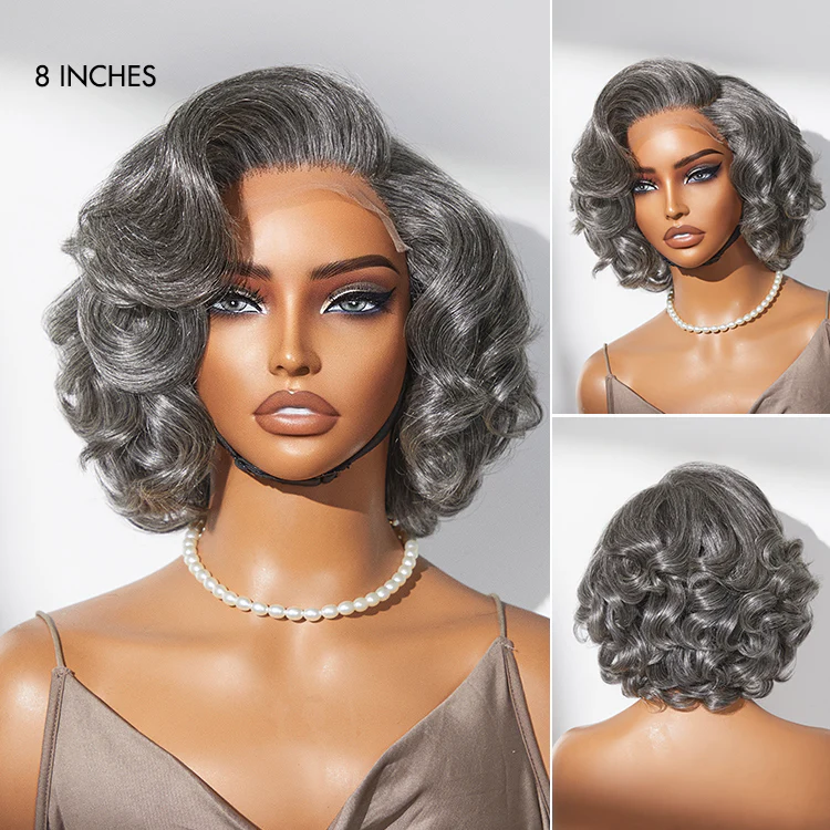 Mature Boss Salt and Pepper Bouncy Egg Curls Glueless Minimalist HD Lace Grey Wig - Image 3
