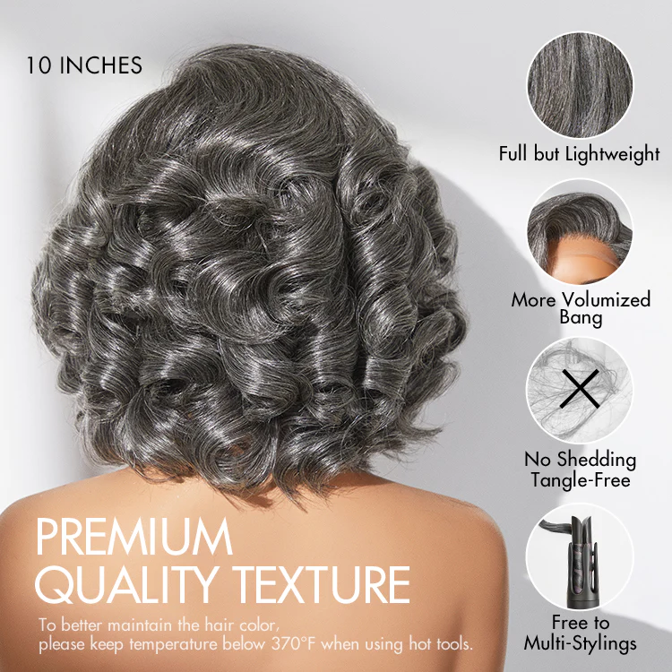 Mature Boss Salt and Pepper Bouncy Egg Curls Glueless Minimalist HD Lace Grey Wig - Image 5