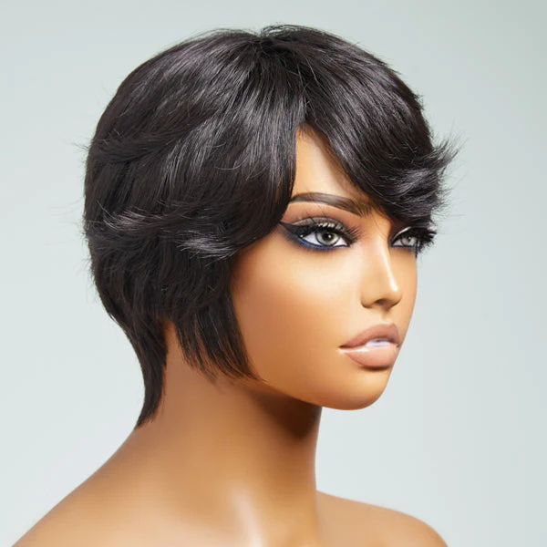 Clean & Neat Mature Boss Style Glueless Short Wig with Bangs 100% Human Hair - US Only - Image 3