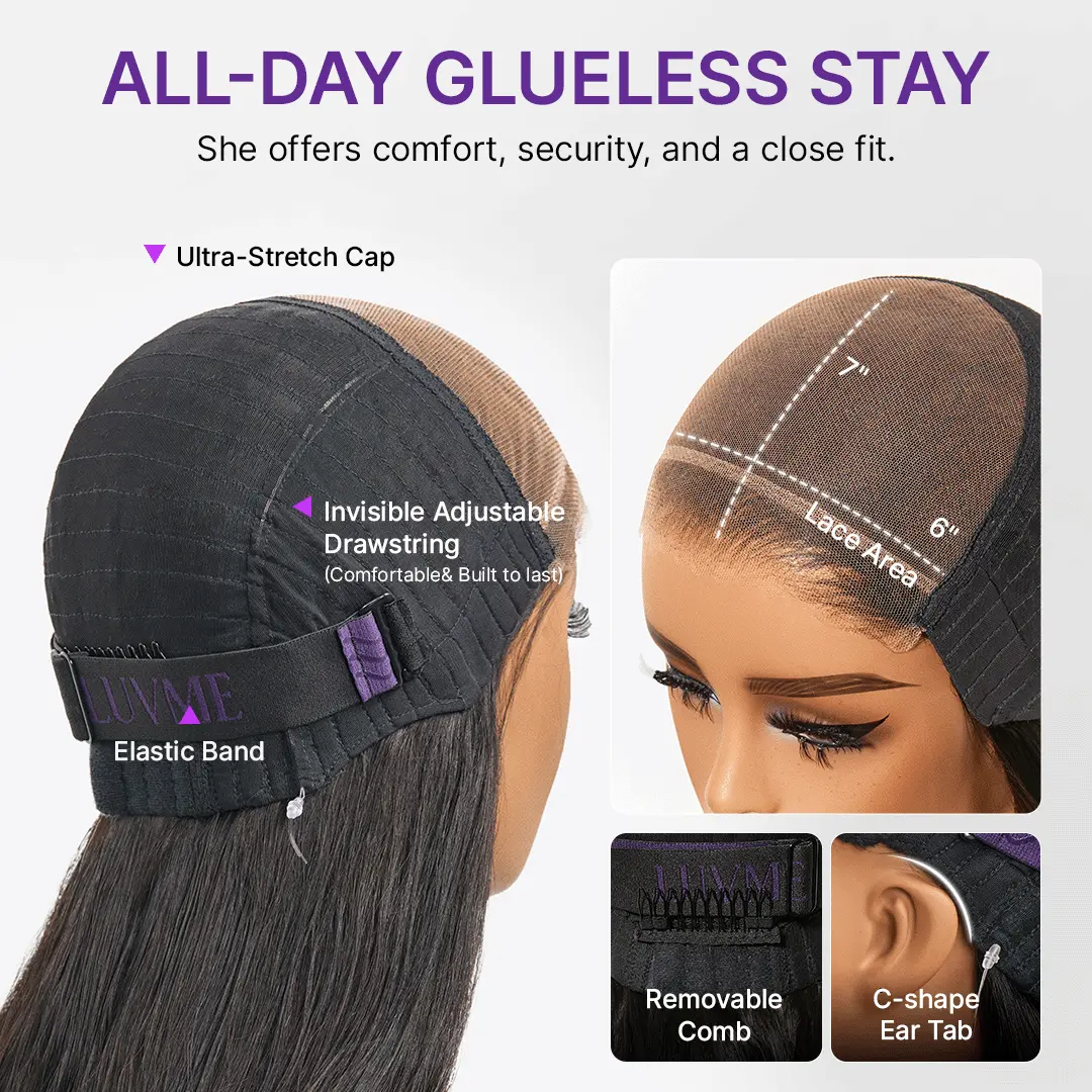 MyOwn-Fit™ PartingMax Glueless Personalized Comfort Wig 250% Density Bone Straight with Baby Hair 7x6 Closure HD Lace Wig Pre Cut & Plucked & Bleached Ready to Go - Image 8