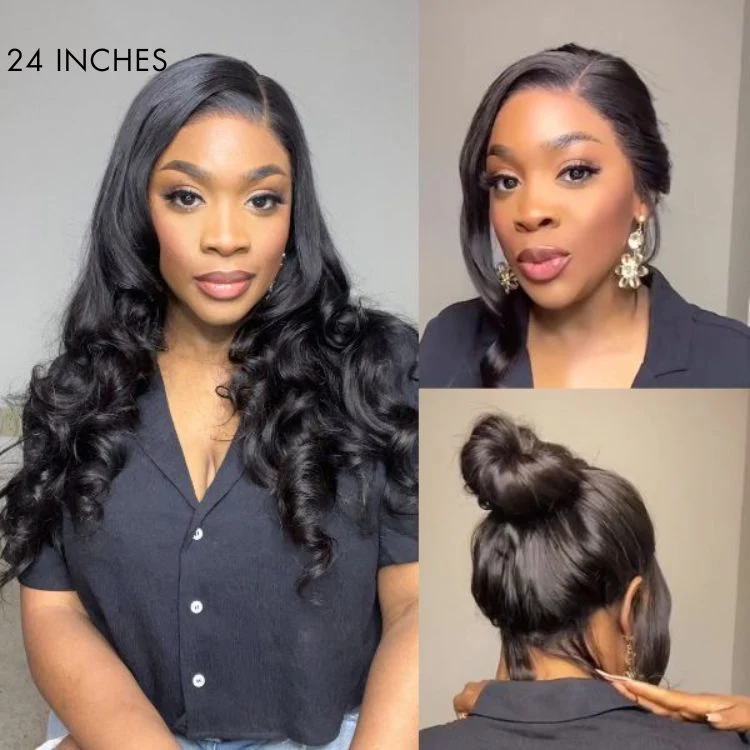 Glueless 13x6 Frontal Lace Natural Black Body Wave Side Part Long Wig 100% Human Hair - US Only - Image 3