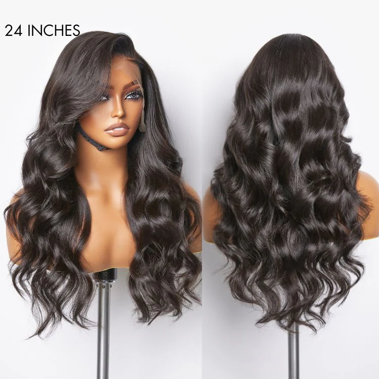 Glueless 13x6 Frontal Lace Natural Black Body Wave Side Part Long Wig 100% Human Hair - US Only - Image 7
