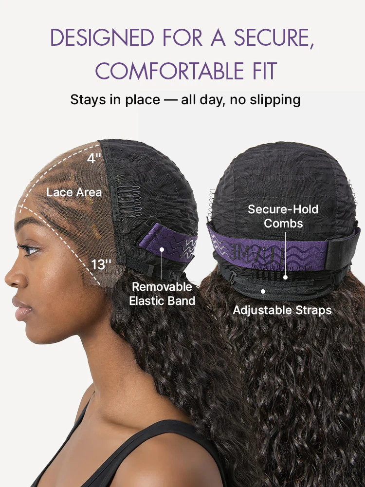 Natural Black Boho Cornrow Braids 13x4 Frontal Lace Deep Curly Long Wig Pre-cut Lace - Image 7