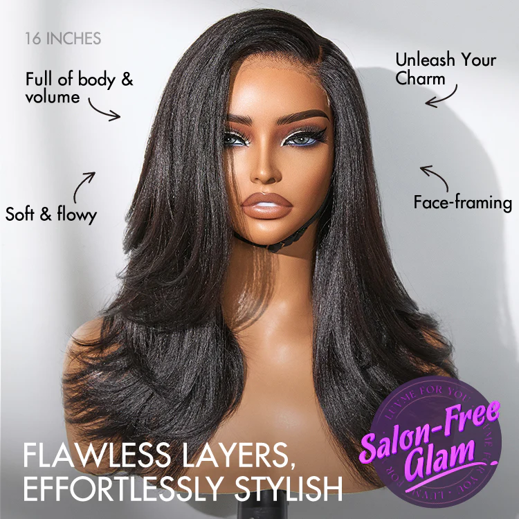 Natural Look Yaki Texture Layered Bangs Bob Wig Glueless Minimalist HD Lace Human Hair Wig Pre-Cut Lace - Image 6