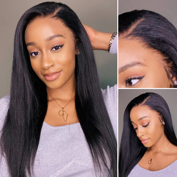 Natural Hairline Yaki Straight Glueless 13x4 Frontal HD Lace Long Wig 100% Human Hair - US Only - Image 2