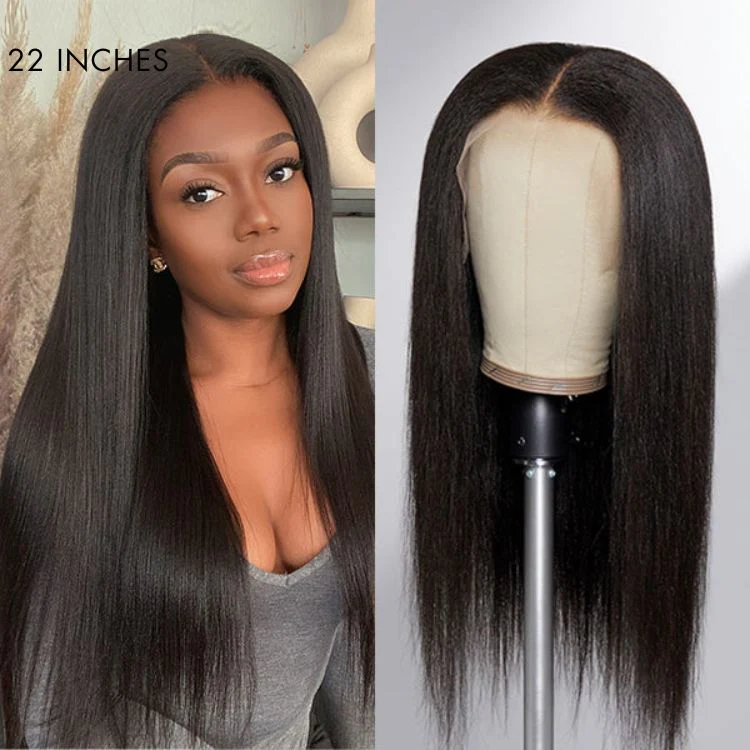 Natural Hairline Yaki Straight Glueless 13x4 Frontal HD Lace Long Wig 100% Human Hair - US Only - Image 3