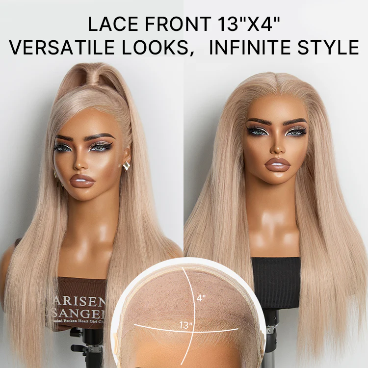 NatureMAX™ 180% Density Ash Blonde Silky Straight Glueless Ear-to-ear 13x4 HD Lace Front Wig Pre-Cut Lace Flexi-Fit Drawstring Cap - Image 3