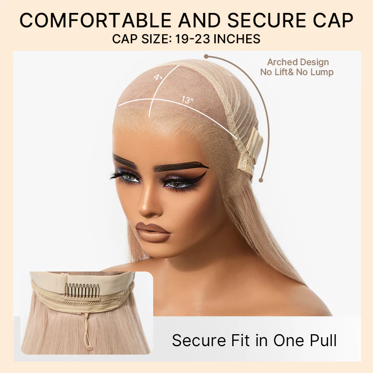 NatureMAX™ 180% Density Ash Blonde Silky Straight Glueless Ear-to-ear 13x4 HD Lace Front Wig Pre-Cut Lace Flexi-Fit Drawstring Cap - Image 4