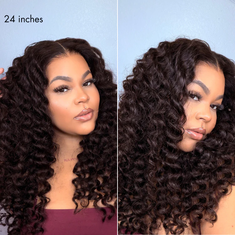NatureMAX 200% Density Deep Wave Glueless 13x6 HD Lace Front Wig Human Hair Pre-Cut Lace Flexi-Fit Drawstring Cap - Image 4