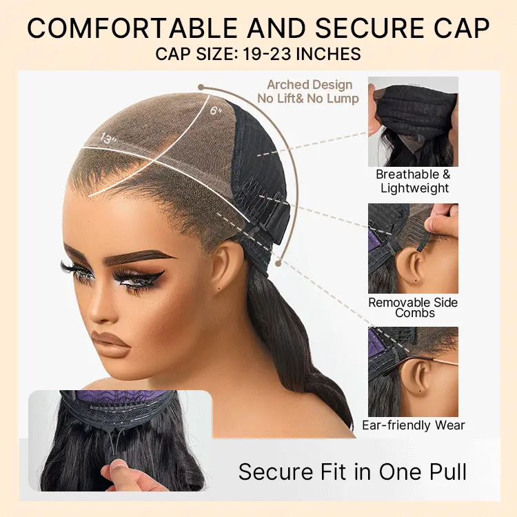 NatureMAX 200% Density Deep Wave Glueless 13x6 HD Lace Front Wig Human Hair Pre-Cut Lace Flexi-Fit Drawstring Cap - Image 7