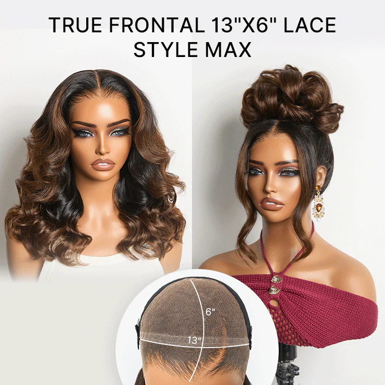 NatureMAX™ 200% Density Ombre Brown / Natural Loose Wave Glueless 13x6 HD Lace Front Shoulder Length Wig Pre-Cut Lace Flexi-Fit Drawstring Cap - Image 3