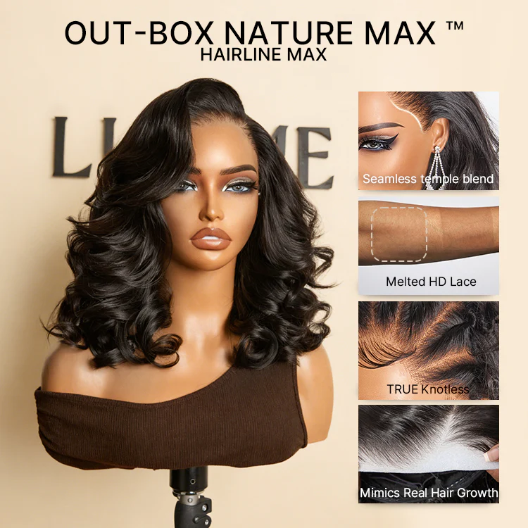 NatureMAX™ 200% Density Ombre Brown / Natural Loose Wave Glueless 13x6 HD Lace Front Shoulder Length Wig Pre-Cut Lace Flexi-Fit Drawstring Cap - Image 5