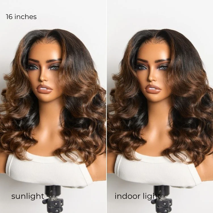 NatureMAX™ 200% Density Ombre Brown / Natural Loose Wave Glueless 13x6 HD Lace Front Shoulder Length Wig Pre-Cut Lace Flexi-Fit Drawstring Cap - Image 7