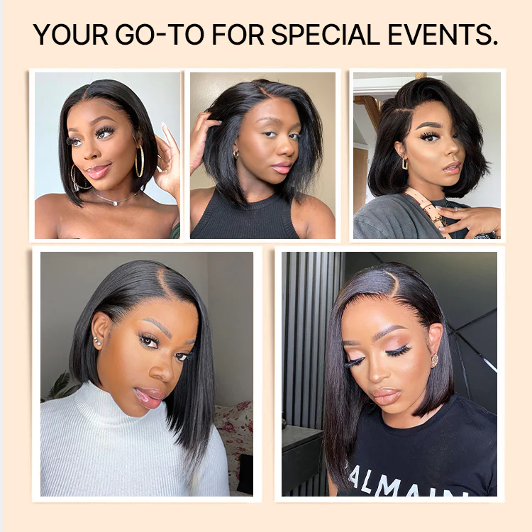 NatureMAX™ Silky Blunt Cut Bob Glueless Ear-to-ear 13x4 HD Lace Front Wig Pre-Cut Lace Flexi-Fit Drawstring Cap - Image 6