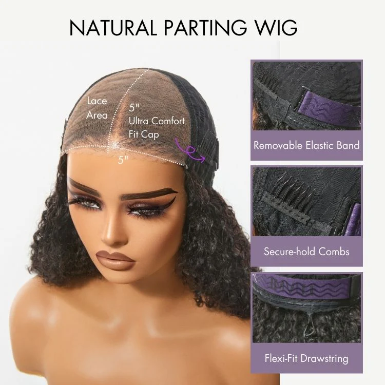 New Customers Only | Beginner Friendly 200% Density Glueless 5x5 Closure Pre-Cut Lace Afro Curly Wig Flexi-Fit Drawstring Cap - Image 11