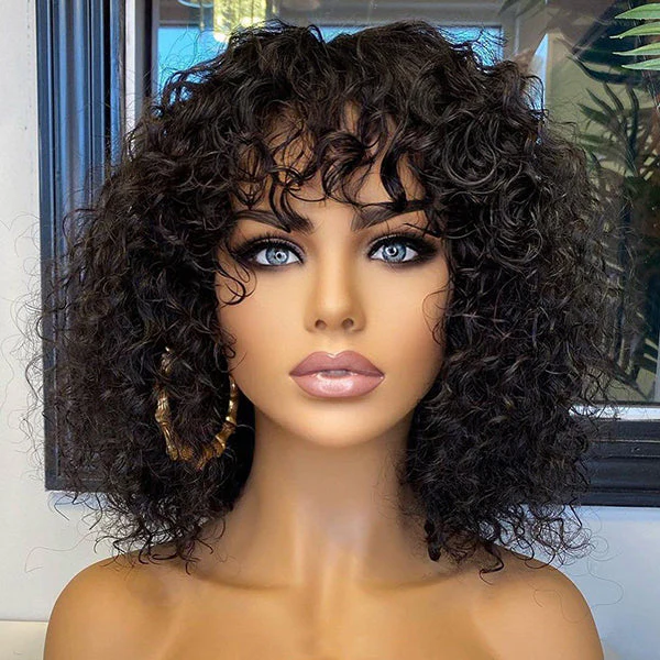 New Customers Only | Beginner Friendly Water Wave Minimalist Lace Glueless Short Curly Wig with Bangs - Image 3
