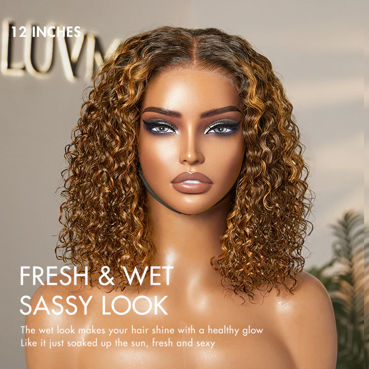 New Customers Only | Brown Highlight / Natural Black / Blonde Highlight Deep Curly Glueless 5x5 Closure Pre-Cut Lace Wig - Image 6