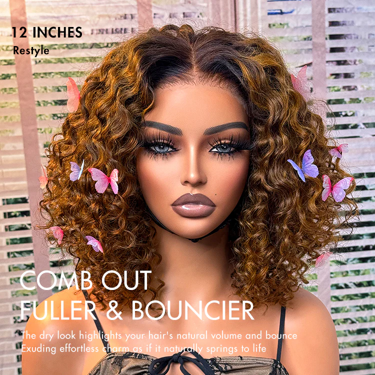 New Customers Only | Brown Highlight / Natural Black / Blonde Highlight Deep Curly Glueless 5x5 Closure Pre-Cut Lace Wig - Image 7