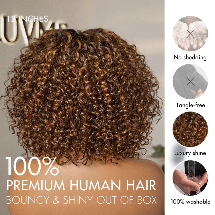 New Customers Only | Brown Highlight / Natural Black / Blonde Highlight Deep Curly Glueless 5x5 Closure Pre-Cut Lace Wig - Image 8