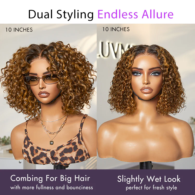 New Customers Only | Brown Highlight / Natural Black / Blonde Highlight Deep Curly Glueless 5x5 Closure Pre-Cut Lace Wig - Image 9