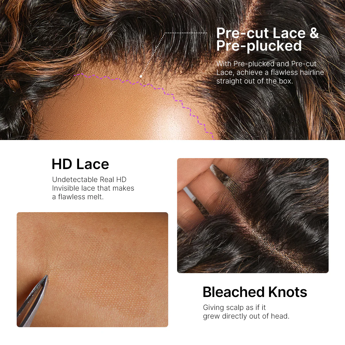 New Customers Only | Brown Highlight Water Wave Pixie Cut Glueless Minimalist HD Lace Short Curly Wig - Image 3